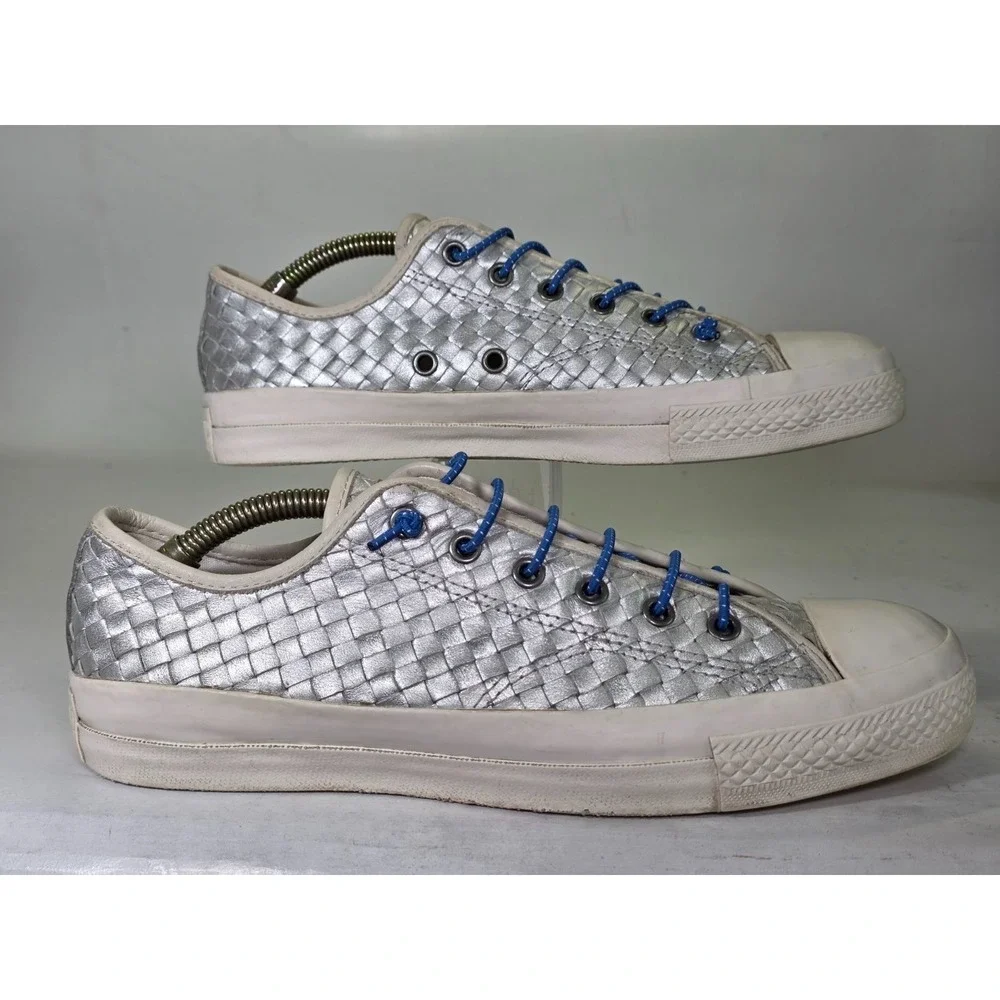 Converse All Star Women's Sneakers Size 9 Silver Woven Leather Shoes Rare‎ '10